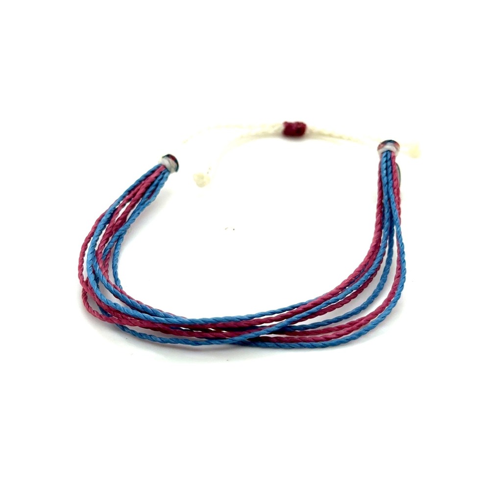 Pura Vida Blue and Red Multi Strand Wax Coated String Adjustable Bracelet